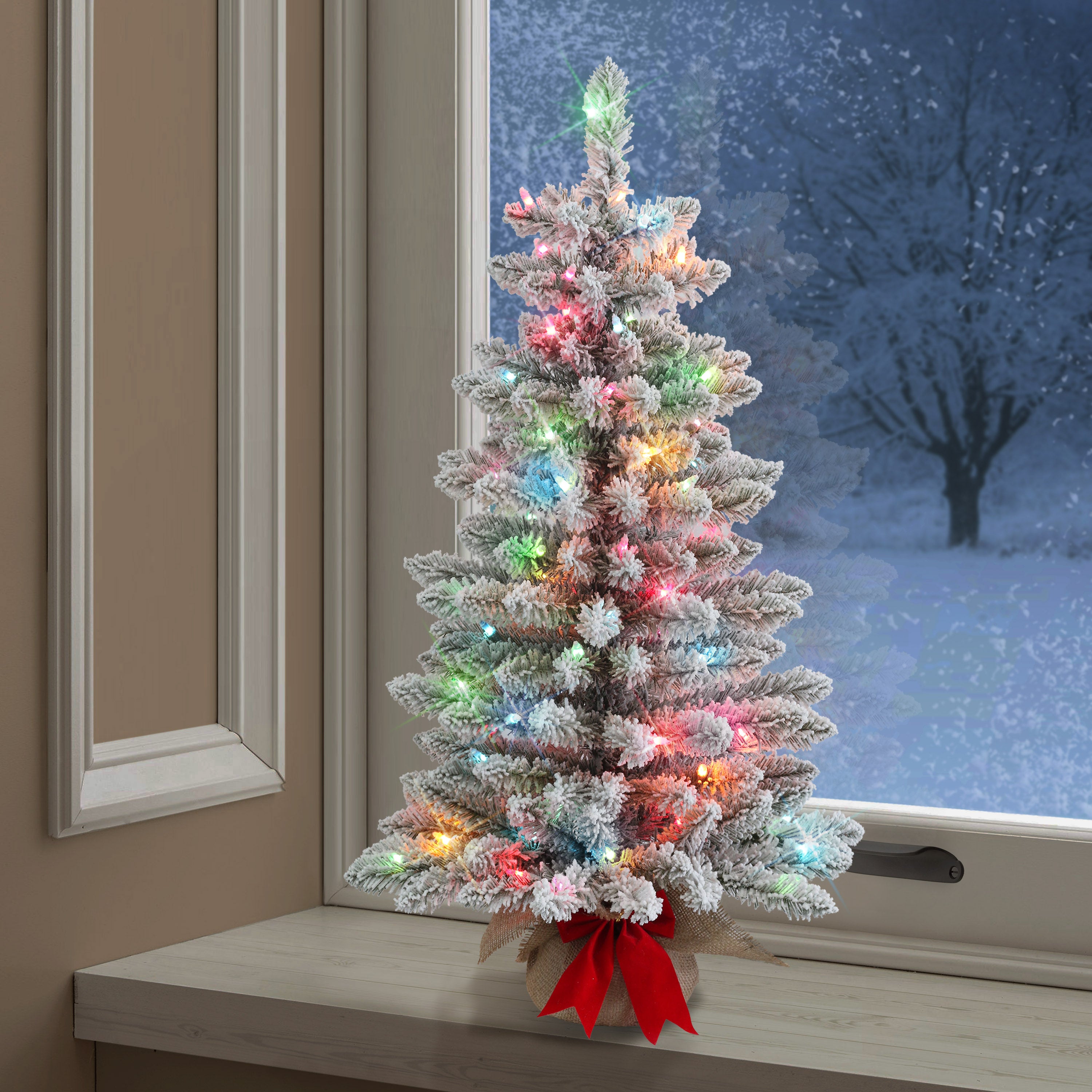 3ft Pre-Lit Flocked Fraser Fir Tree